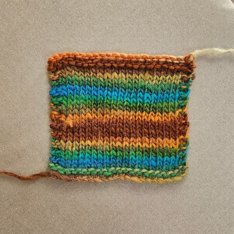 Knit swatch of the handspun yarn
