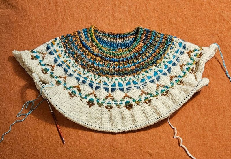 Knit round collar and yoke of a sweater