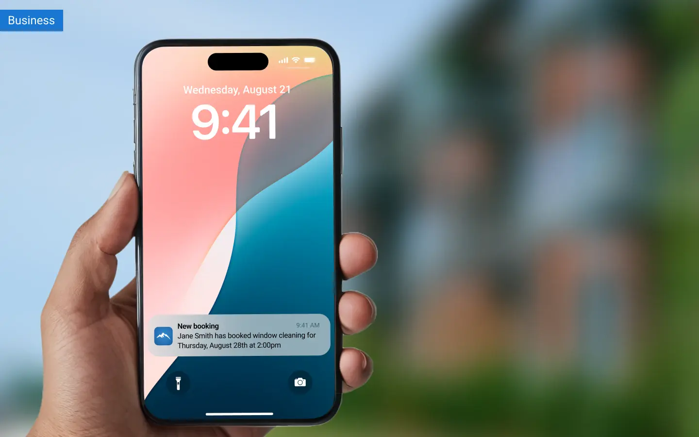 Business owner's phone showing a notification