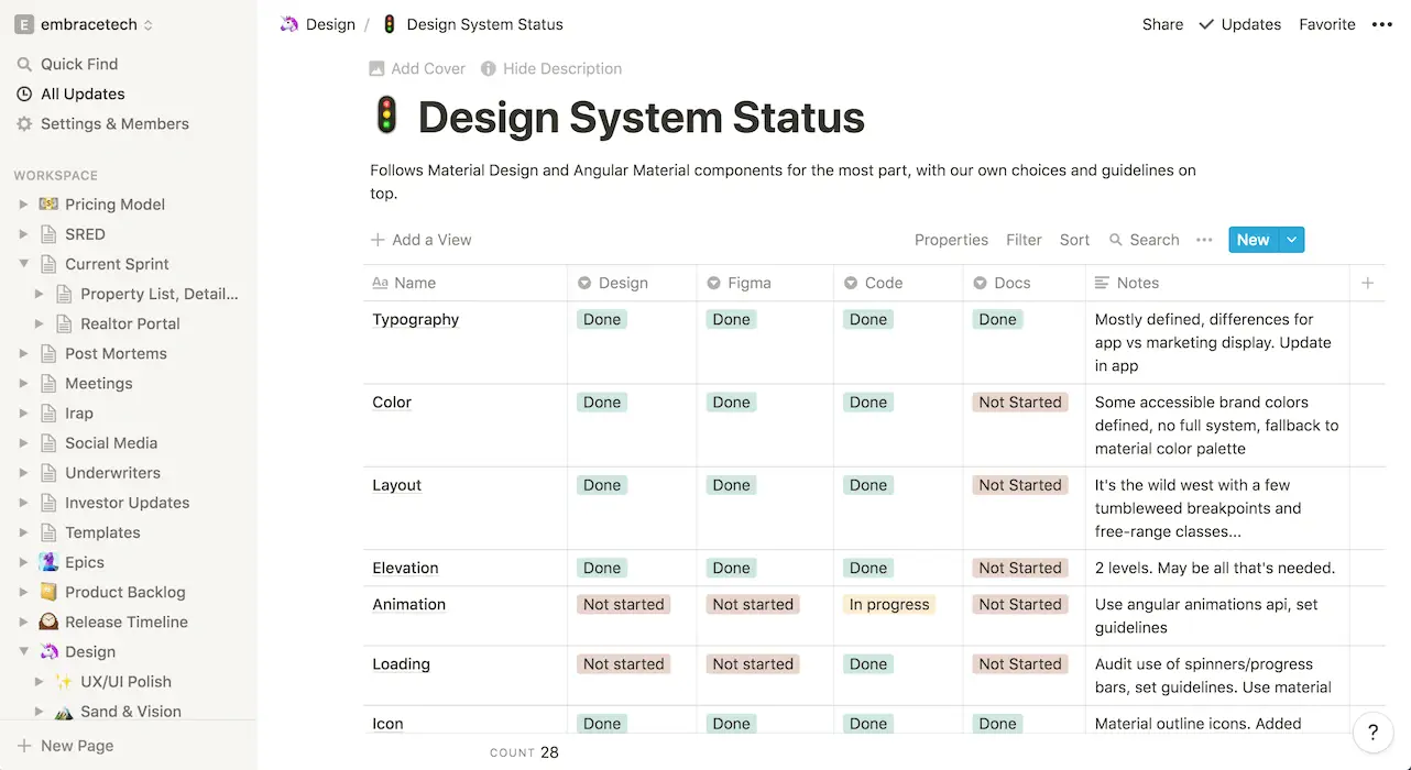Screenshot of Notion