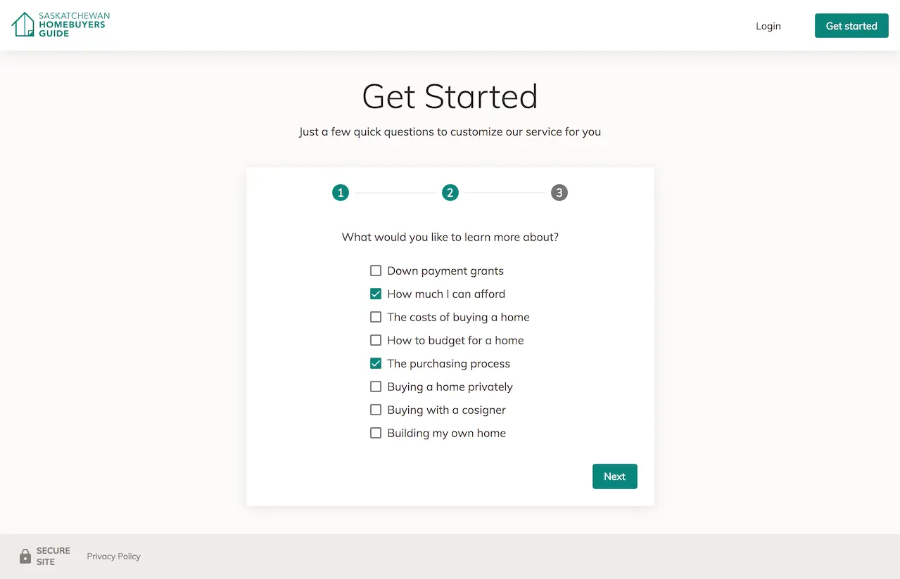 Second step of questionaire