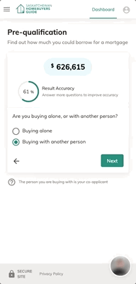 Animation of a few steps asking about the buyer and their income