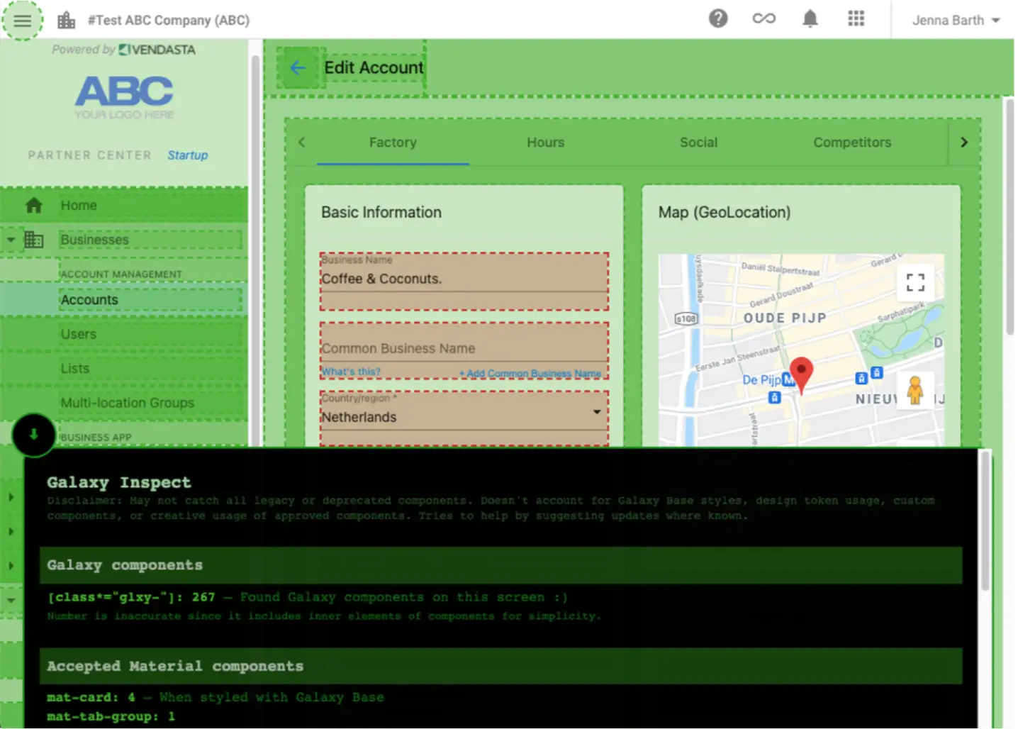 App overlaid with a lot of transparent green and some red rectangles
